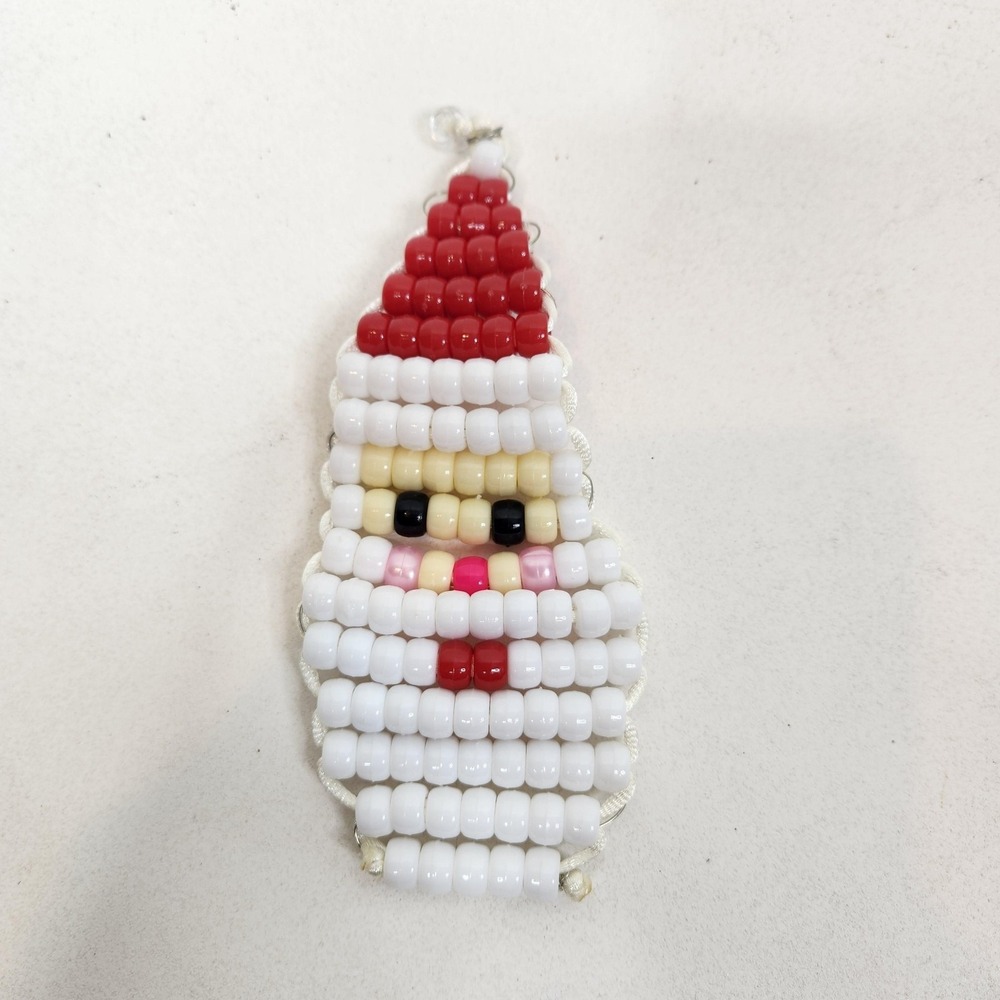 Pony Beaded Plastic Santa Claus Christmas Doll Ornament Multicolor Hanging Small - Picture 3 of 4